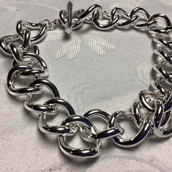 Ralph Lauren Silver Tone Chain Necklace Paper Toggle Logo HUGE - Picture 2 of 8